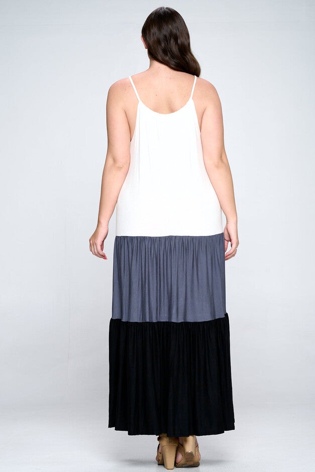 COLORBLOCK CAMI NECK MAXI DRESS, IvoryDk GreyBlack / Ivory, alternate image number null