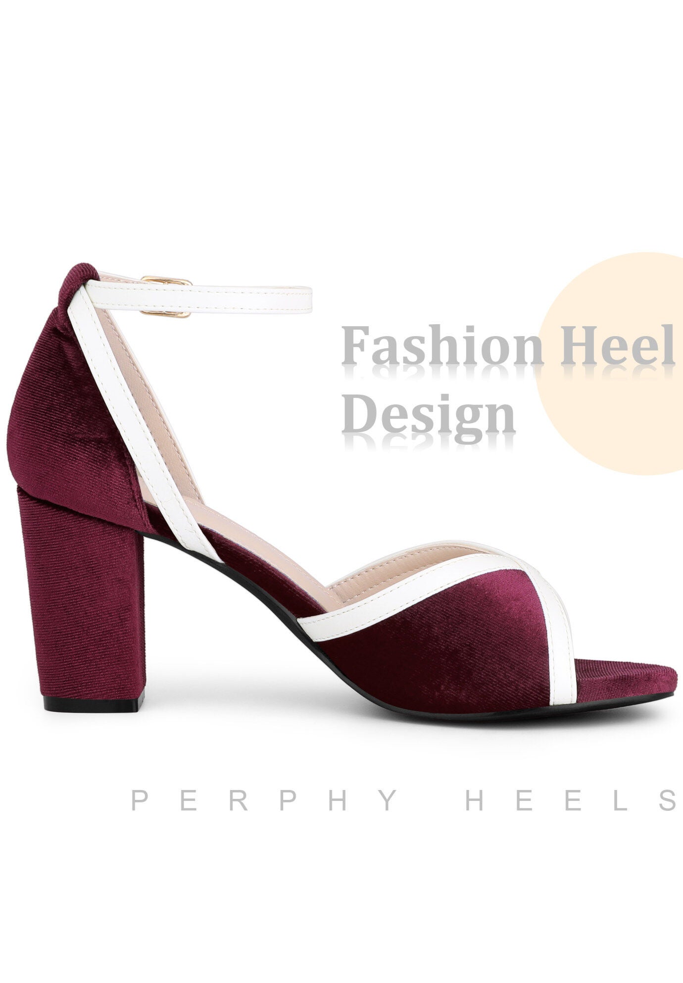 Velvet Open Toe Ankle Strap Chunky Heel Sandals, Burgundy / Burgundy, hi-res image number 0