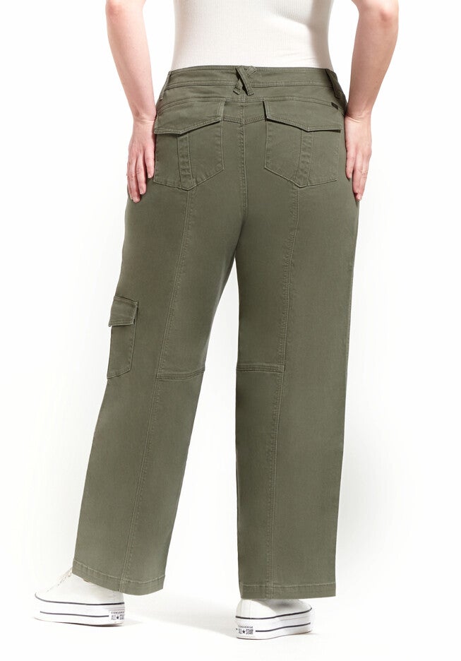 30 inches WIDE LEG CARGO JEANS, KASEY / Olive Green, alternate image number 2