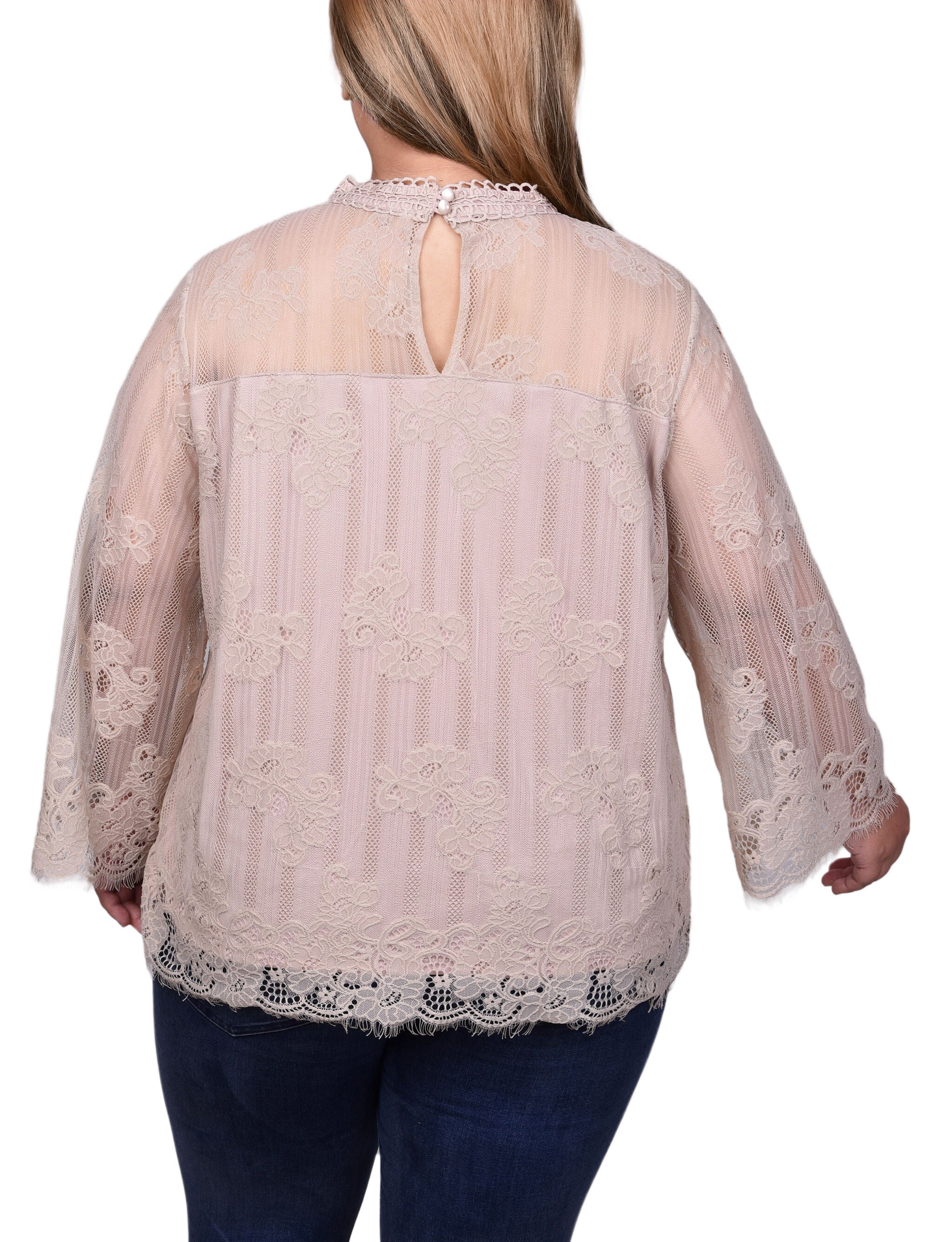3/4 Sleeve Lace Blouse, Oxford Tan, alternate image number 1