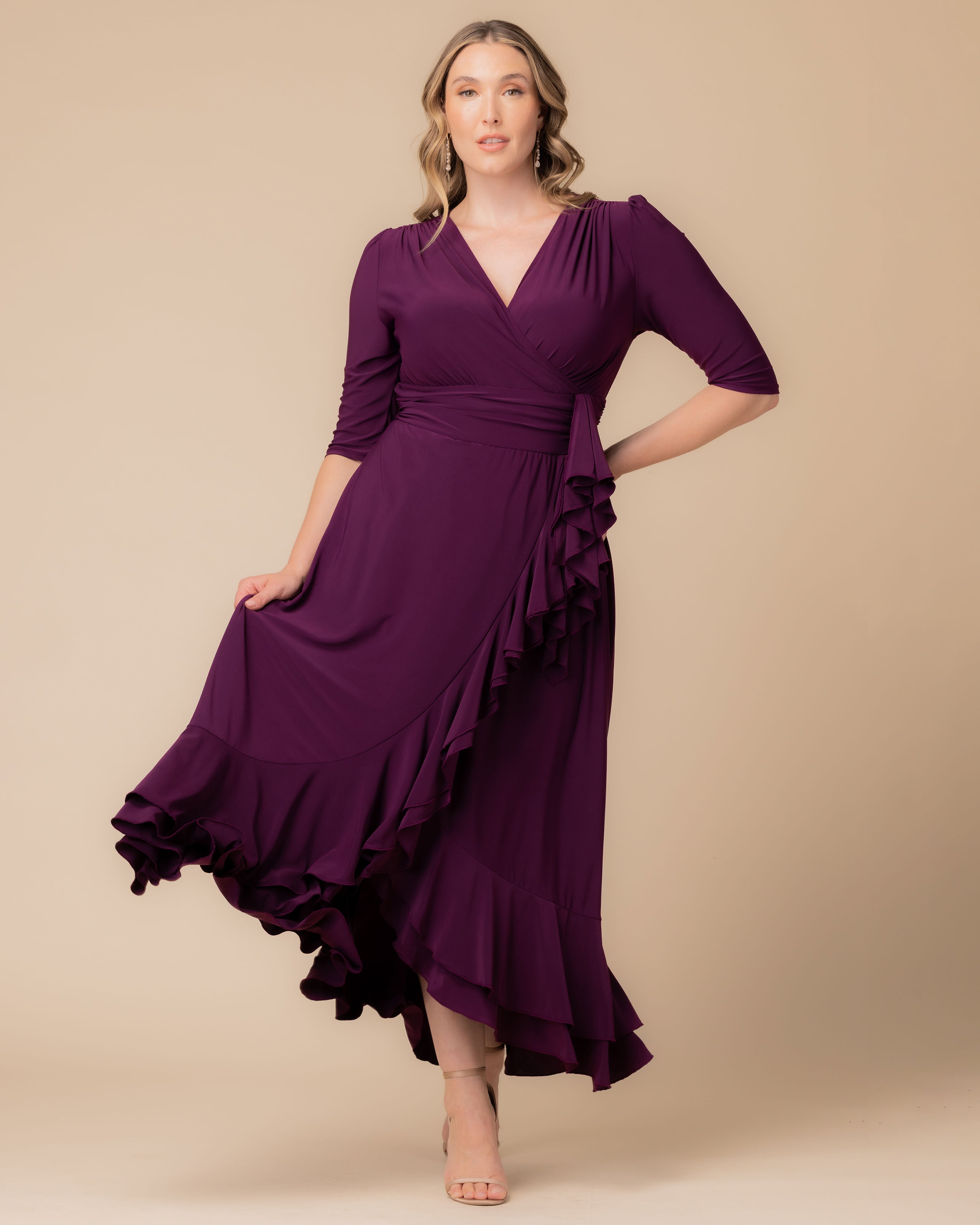 Veronica Ruffle Evening Gown, PLUM PASSION / Purple, alternate image number 4