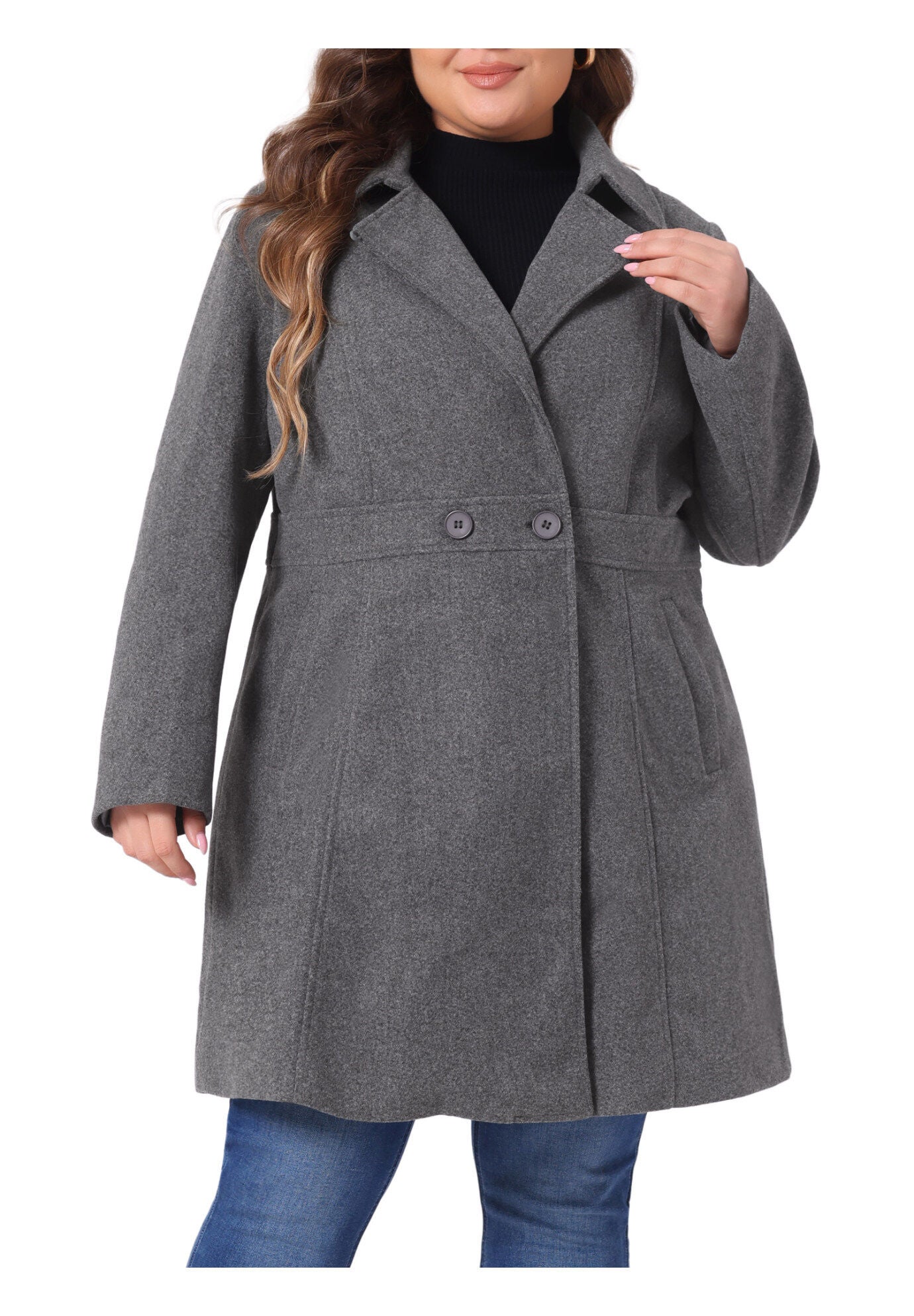 WINTER NOTCHED LAPEL SINGLE BREASTED LONG COAT, Dark Gray / Charcoal Grey, alternate image number 1