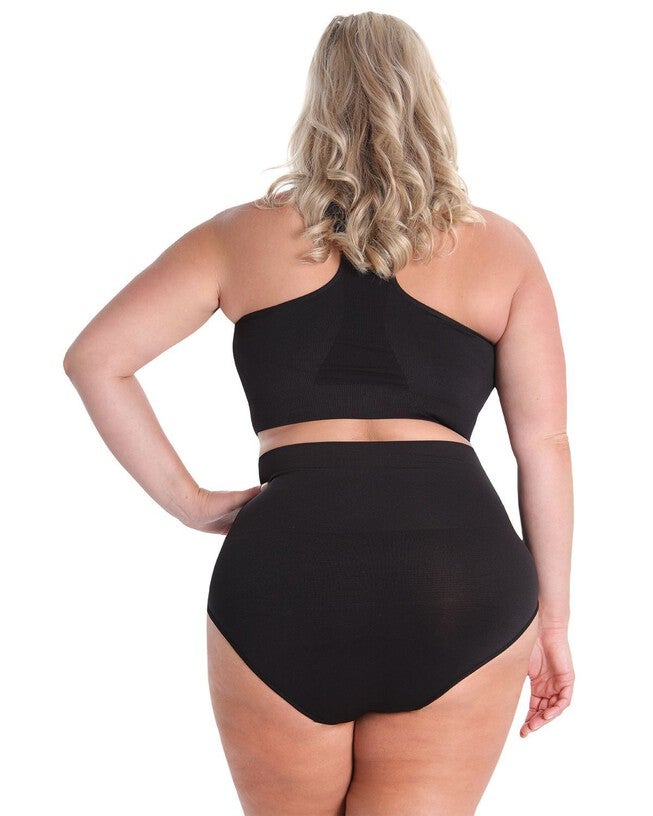 High-Waisted Moderate Coverage Seamless Shaper Brief, Black / Black, alternate image number 1