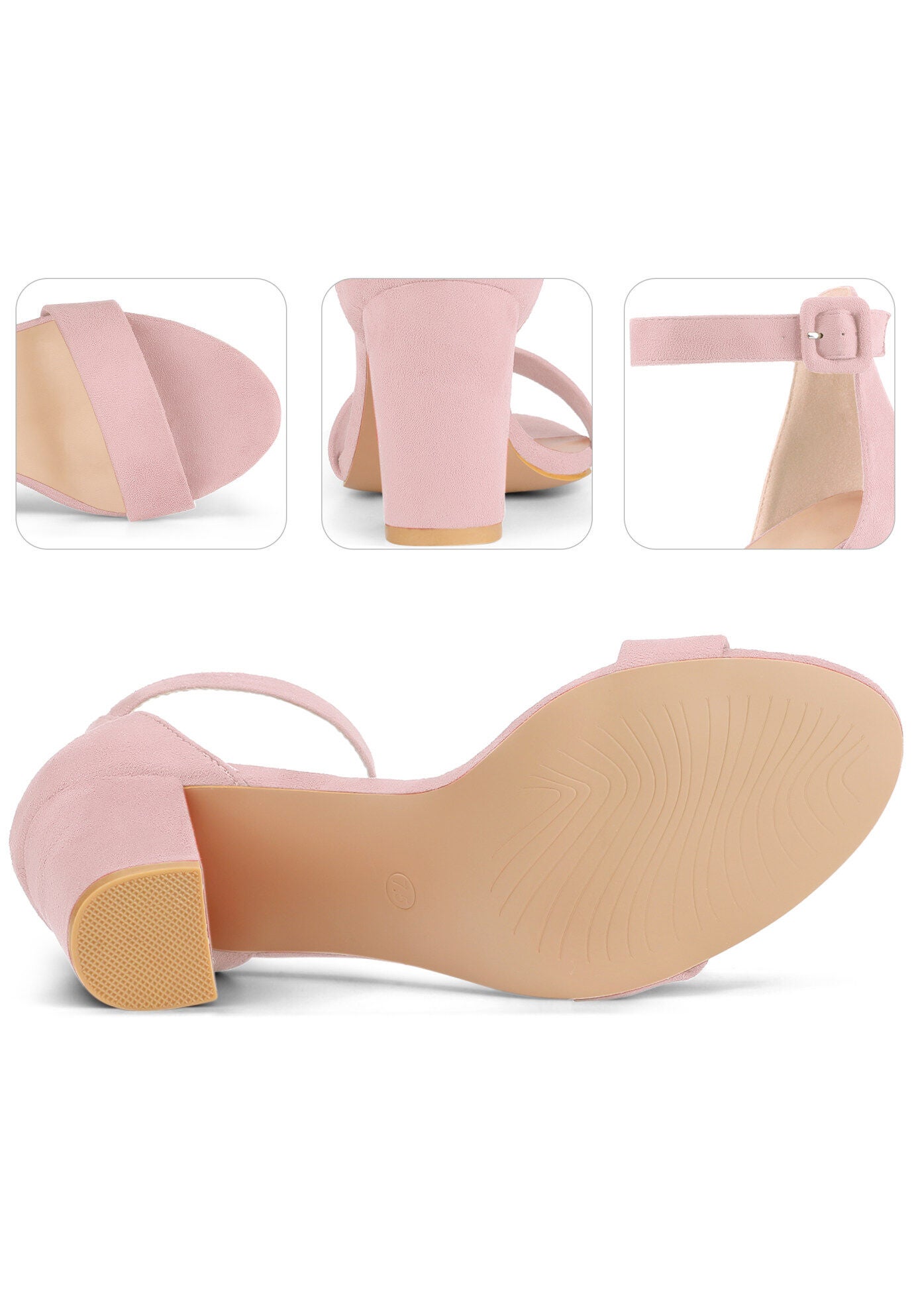 Ankle Strap Open Toe Chunky High Heels Sandals, Pink / Pink, alternate image number 2
