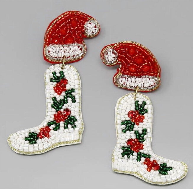 COWBOY HOWDY HOLIDAY EARRINGS IN WHITE, RED, GREEN, White Red Green / White, hi-res image number null