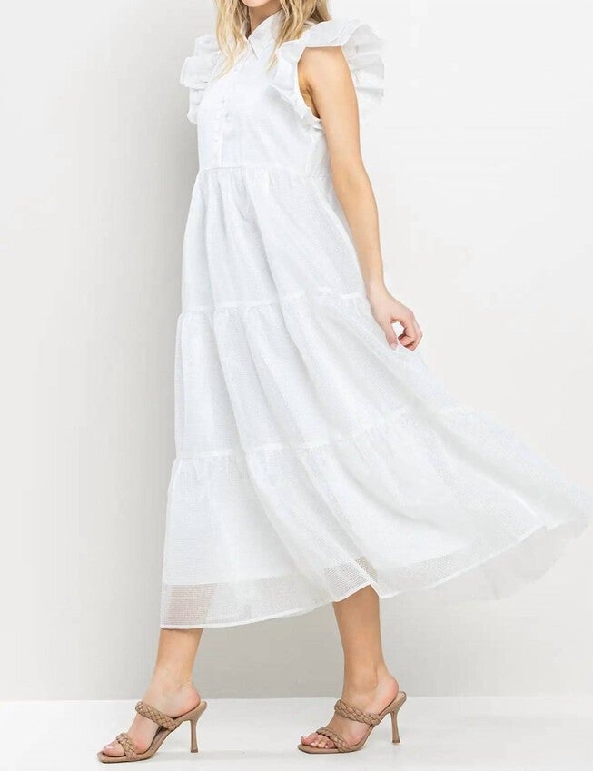 CARA COLLARED MIDI DRESS IN WHITE, , alternate image number null