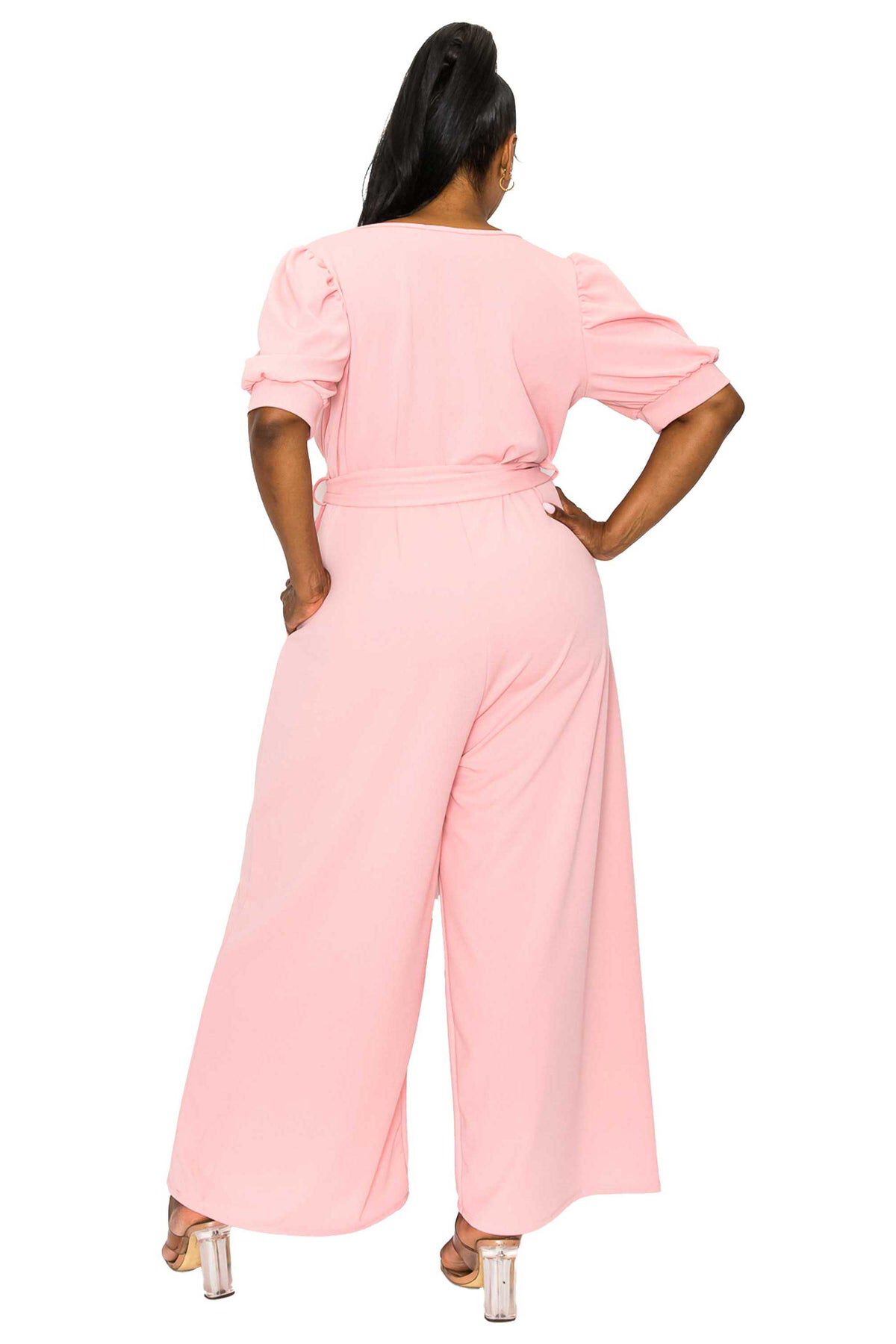 IRIS SURPLICE BELTED POCKET JUMPSUIT, Rose / Pink, alternate image number 2