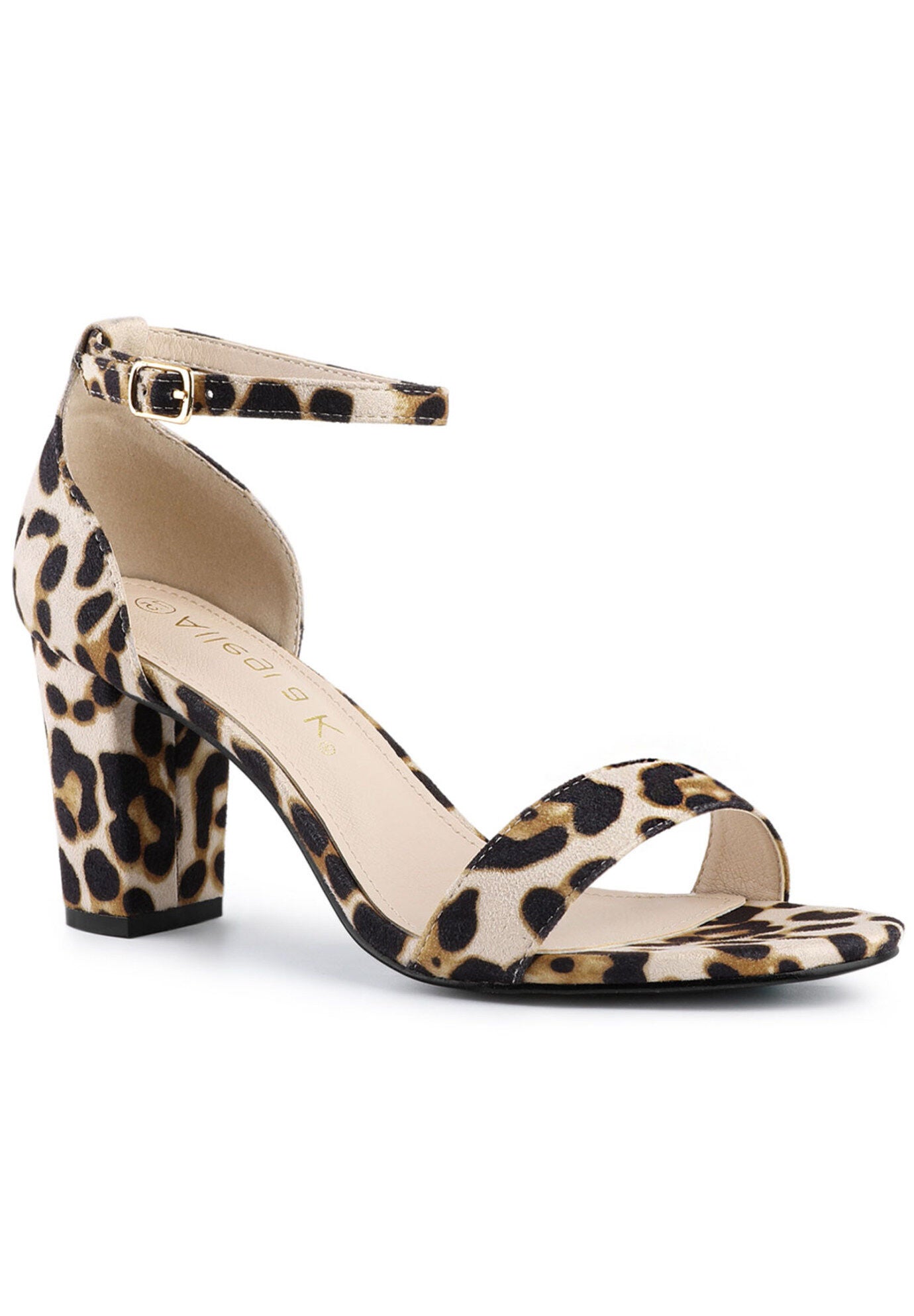 Open Toe Ankle Strap Chunky High Heel Sandals, White Leopard / Brown, hi-res image number 0