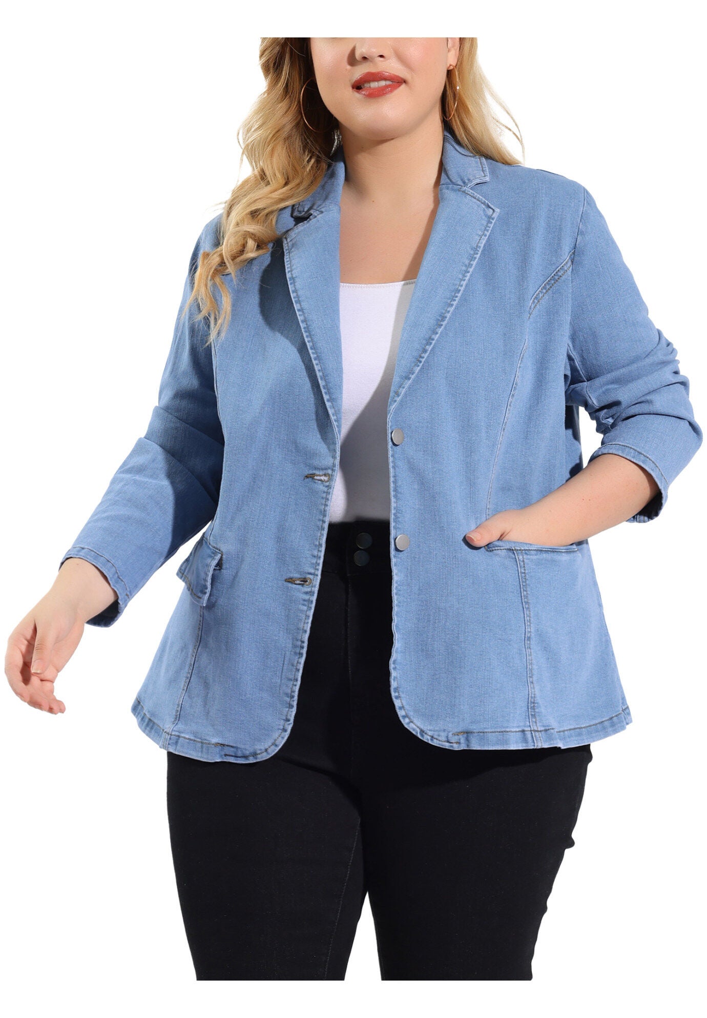 ELEGANT JEAN LAPEL BLAZER DENIM JACKET, Light Blue / Light Blue, alternate image number 2