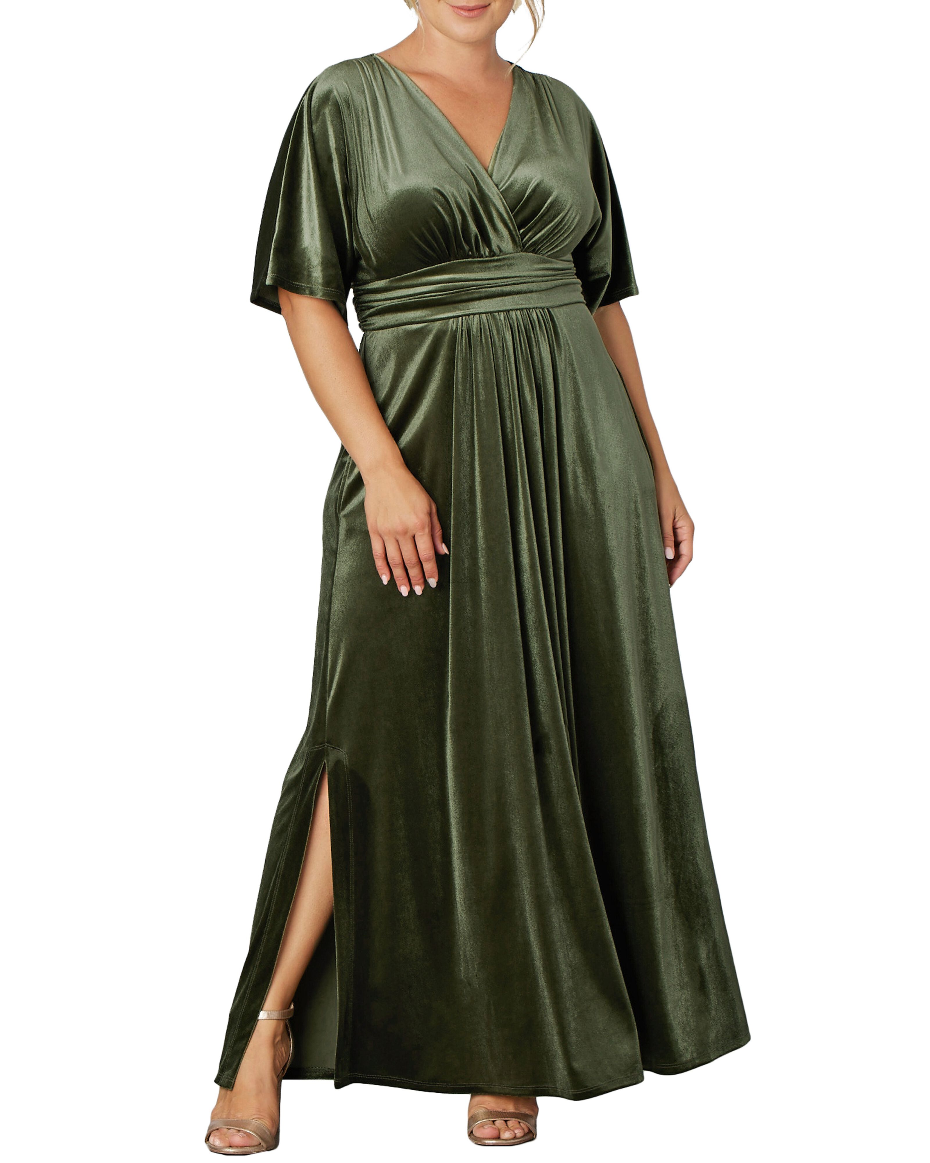 Verona Velvet Evening Gown, OLIVE / Olive Green, hi-res image number 0
