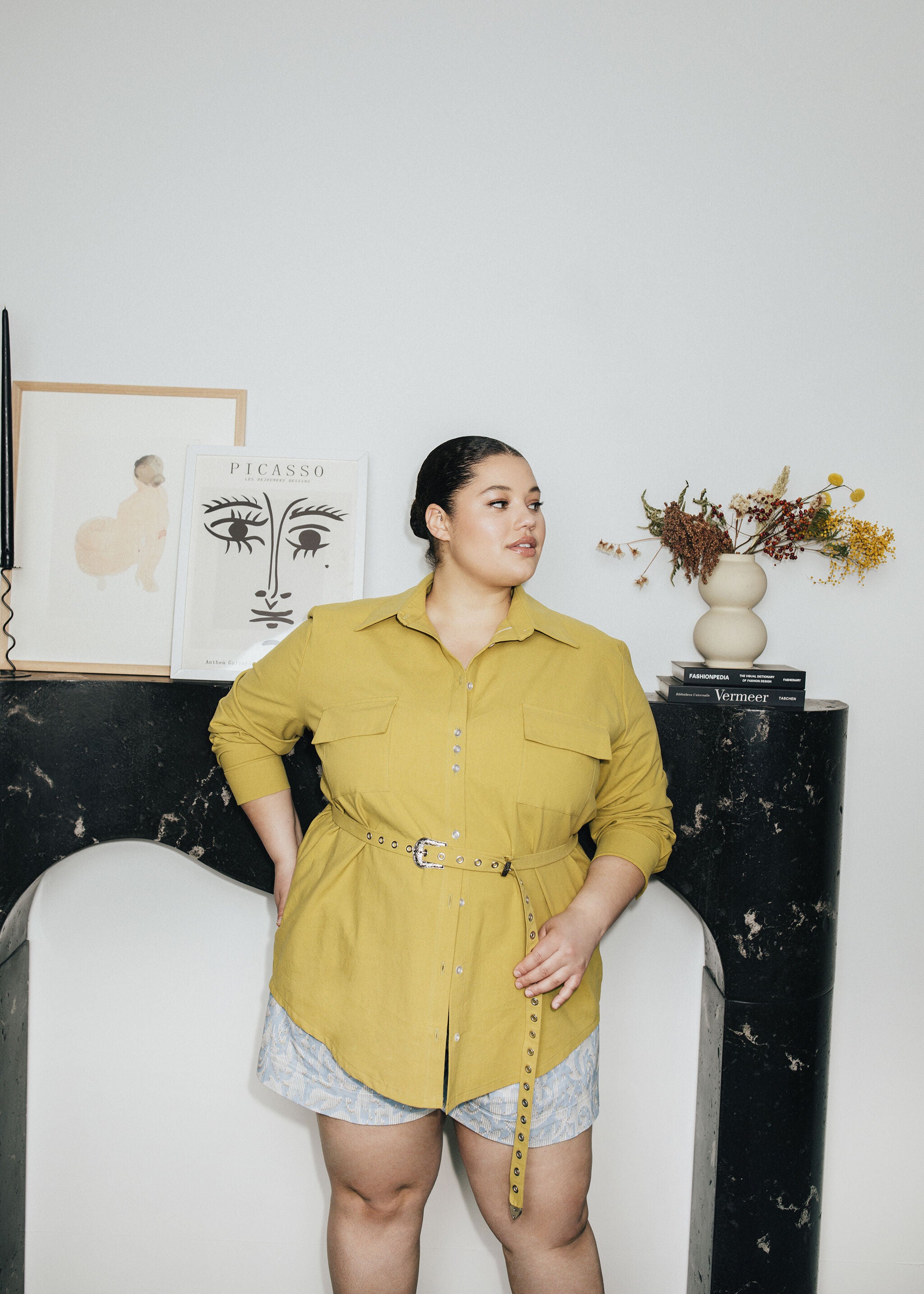 Rolled Short Sleeve Hem Top, Chartreuse / Chartreuse, alternate image number 2