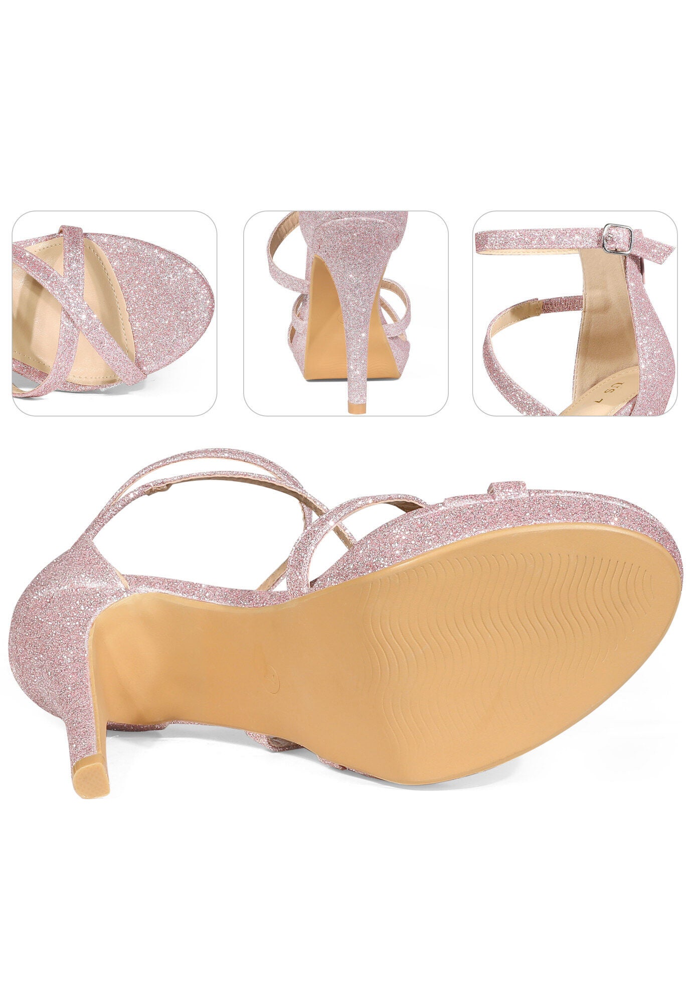 Platform Glitter Strappy Stiletto Heels Sandals, Pink / Pink, alternate image number 2