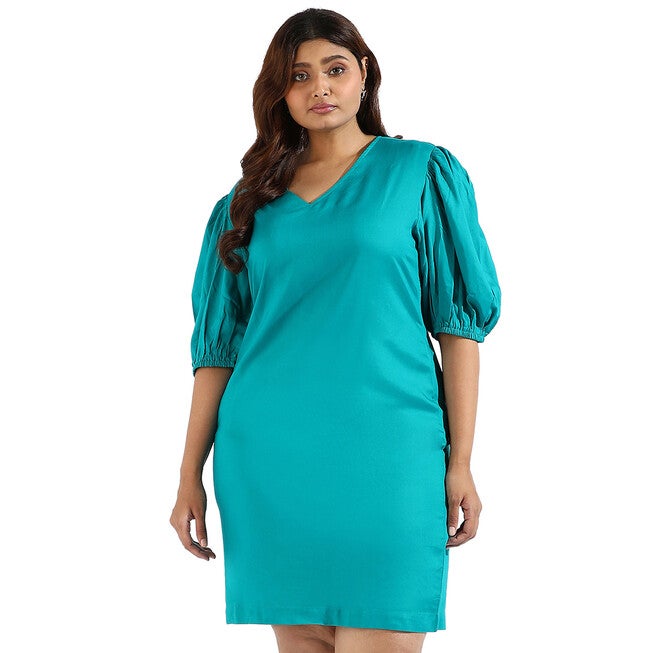 Solid Teal A-Line Dress, Teal / Teal, hi-res image number 0
