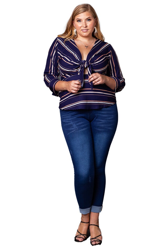 Mallorca Striped Tie-Front Top, Navy / Navy, alternate image number null