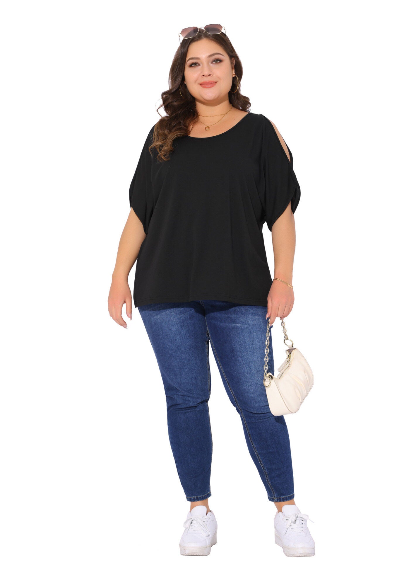 Cold Shoulder Short Sleeve T-Shirt Top, Black / Black, hi-res image number 0