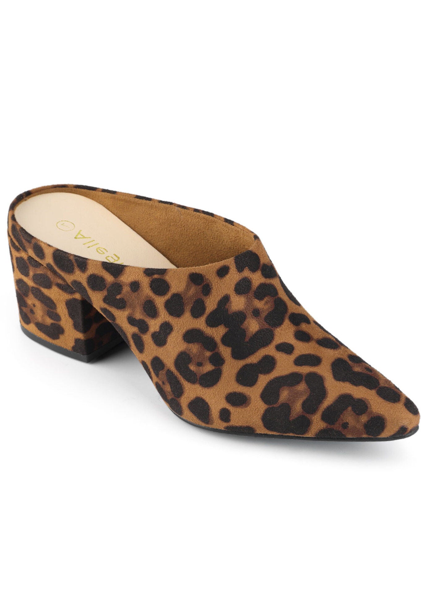 Pointed Toe Slip On Block Heel Slide Mules, Leopard / Brown, hi-res image number 0