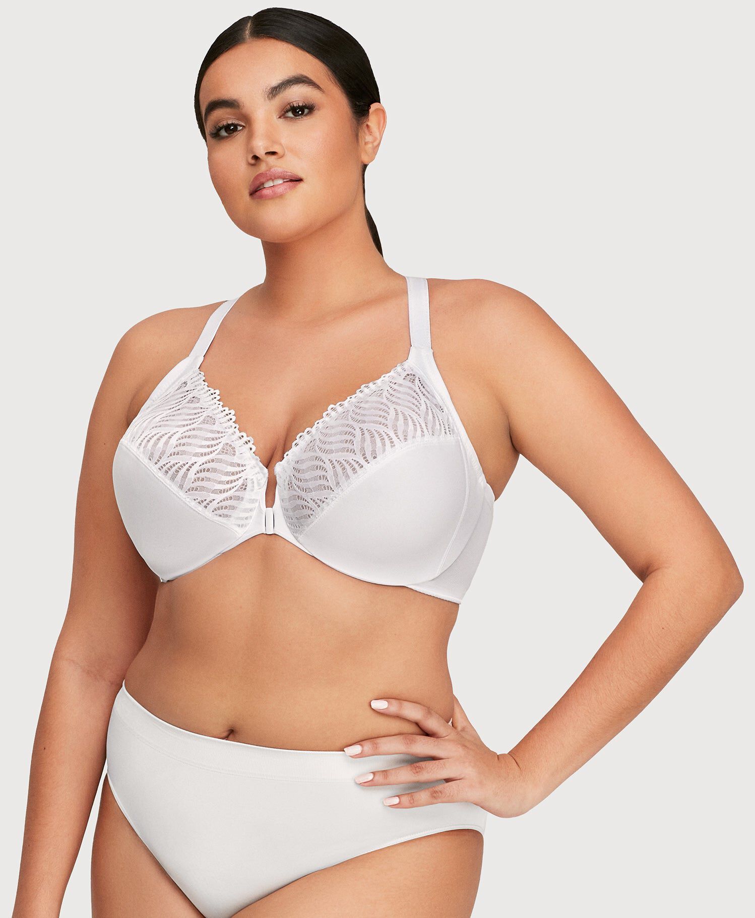 Front-Closure T-Back WonderWire Bra, White / White, hi-res image number 0