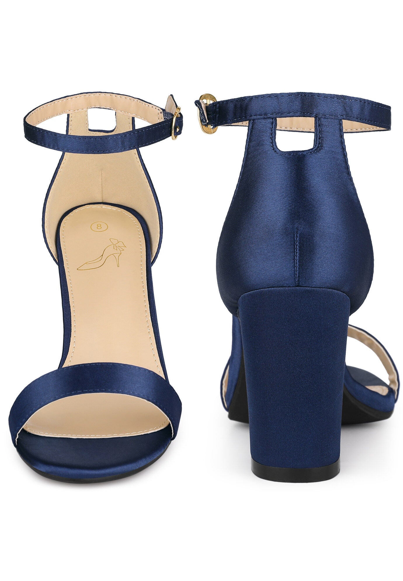Open Toe High Heel Ankle Strap Satin Block Heels Sandals, Navy Blue / Royal Blue, alternate image number 2