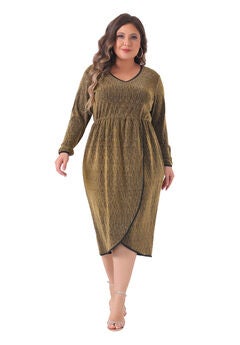 Sparkly Glitter Long Sleeve V Neck High Slit Sequin Dress