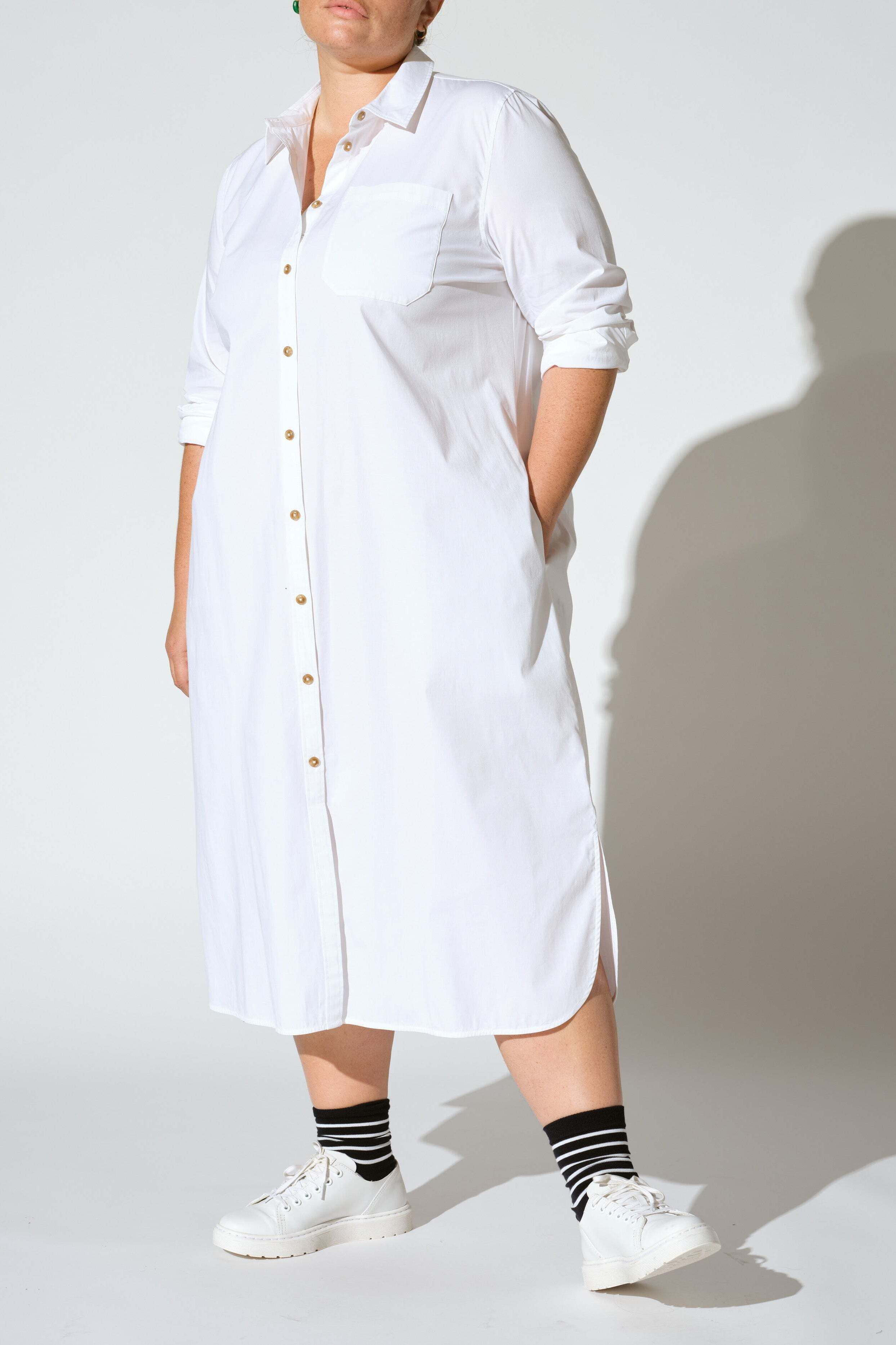 Women's Plus Size Odeon Stretch Poplin Shirtdress, White / White, alternate image number 1