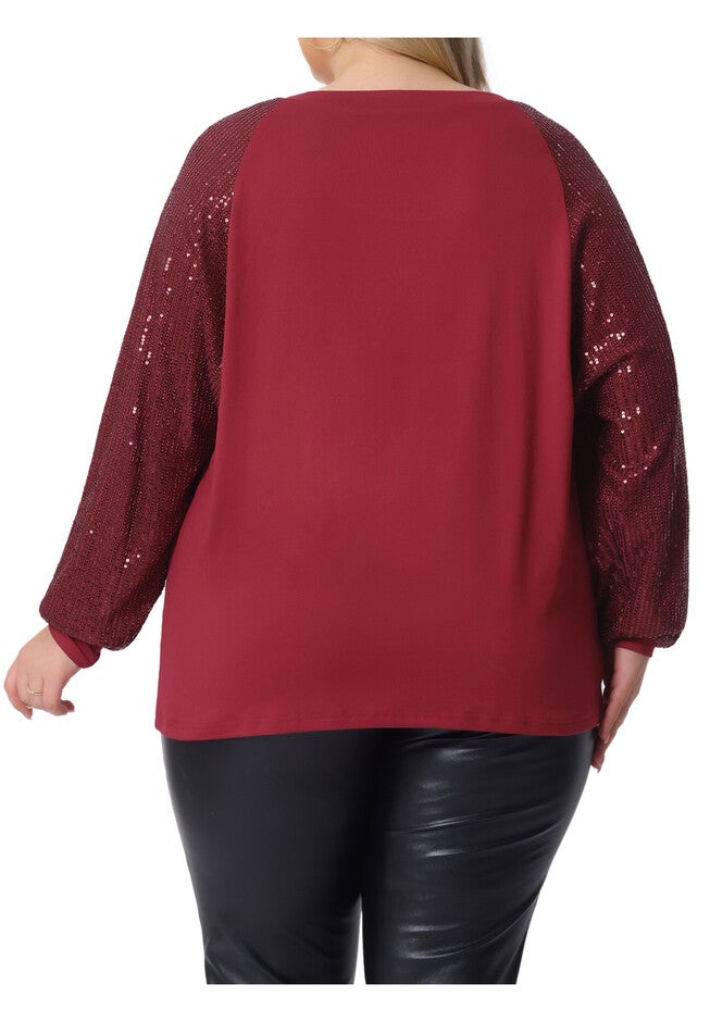 Long Sleeve Shimmer Glitter Sparkle Sequin Top, Burgundy / Burgundy, alternate image number 3