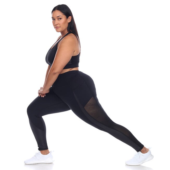 High-Waist Mesh Fitness Leggings, Black / Black, alternate image number 3