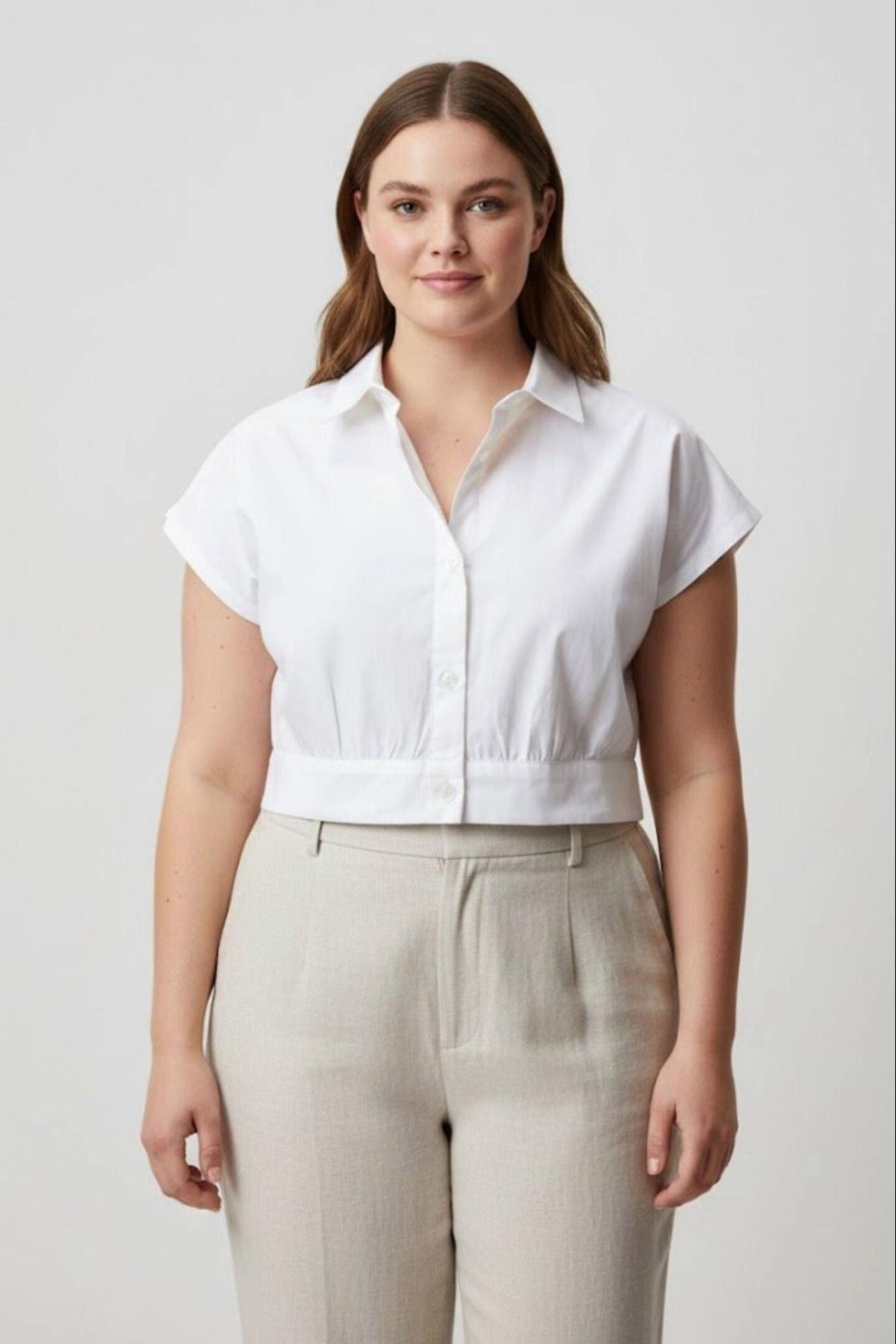 Oversized Crop Shirt, Shell Offwhite / White, hi-res image number 0