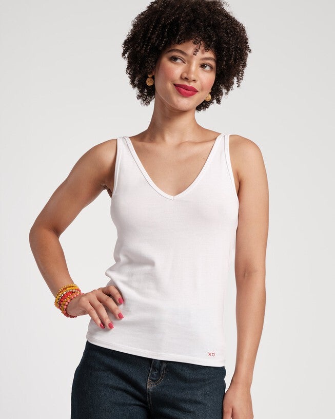 V-Neck Tank, White / White, alternate image number 1