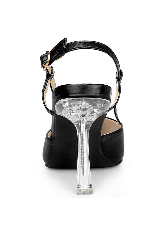Slingback Clear Heel Pointy Toe Stiletto Heel Pumps, Black / Black, alternate image number null