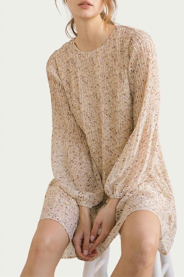 FLORAL-PRINT CHIFFON TUNIC MINI DRESS IN CREAM FLORAL, Cream Floral / Beige, alternate image number 3