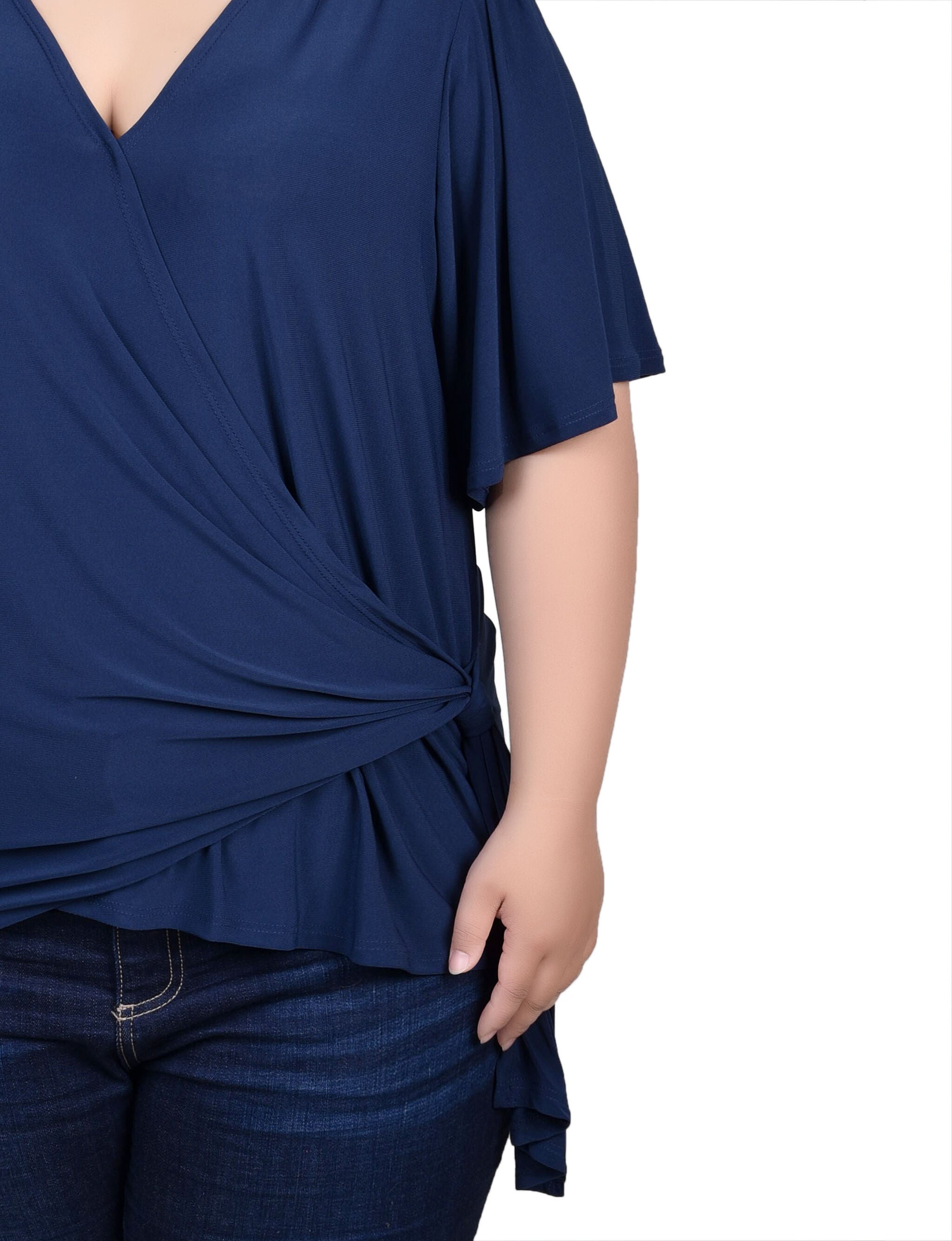 Short Sleeve Wrap Top, Navy / blue, alternate image number 1
