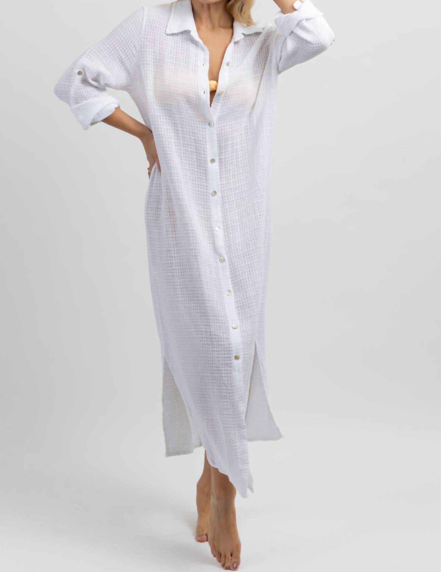 GAUZE MAXI SHIRT DRESS IN BRIGHT WHITE, Bright White / White, alternate image number 2