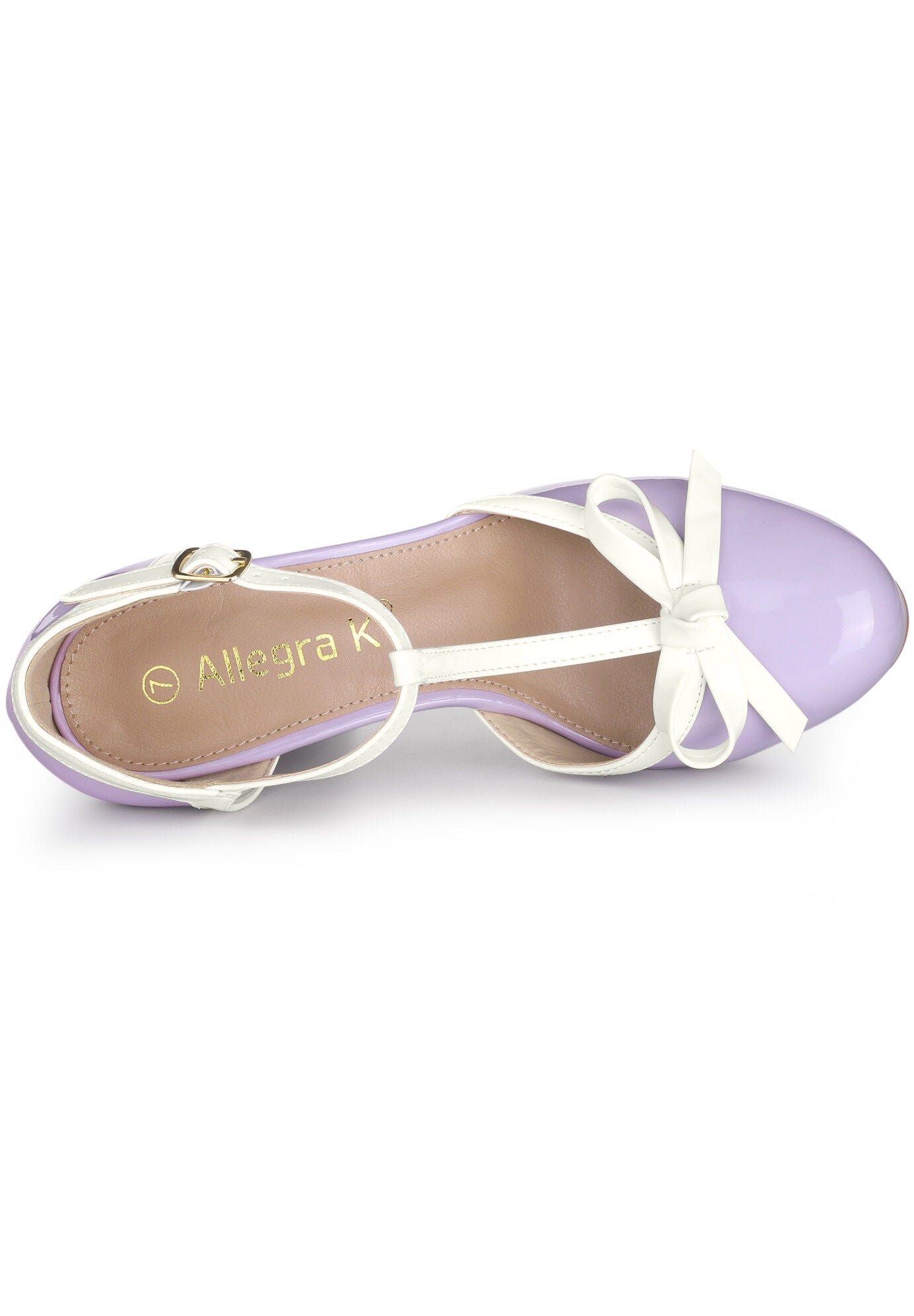 Platform Bow T Strap Chunky Heels Pumps, Purple / Purple, alternate image number 2