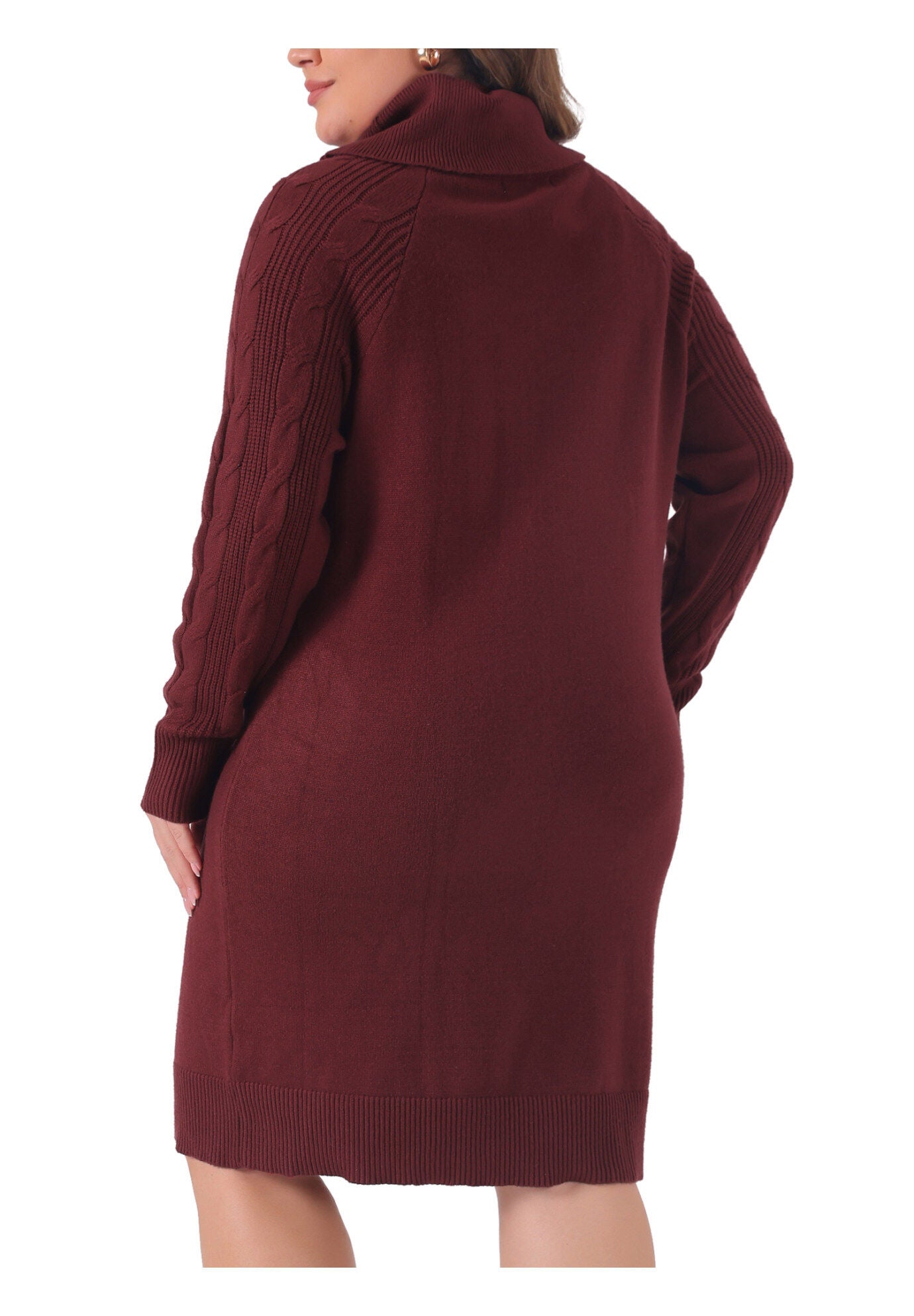 Turtleneck Pullover Long Sweater Dress, Burgundy / Burgundy, alternate image number 3