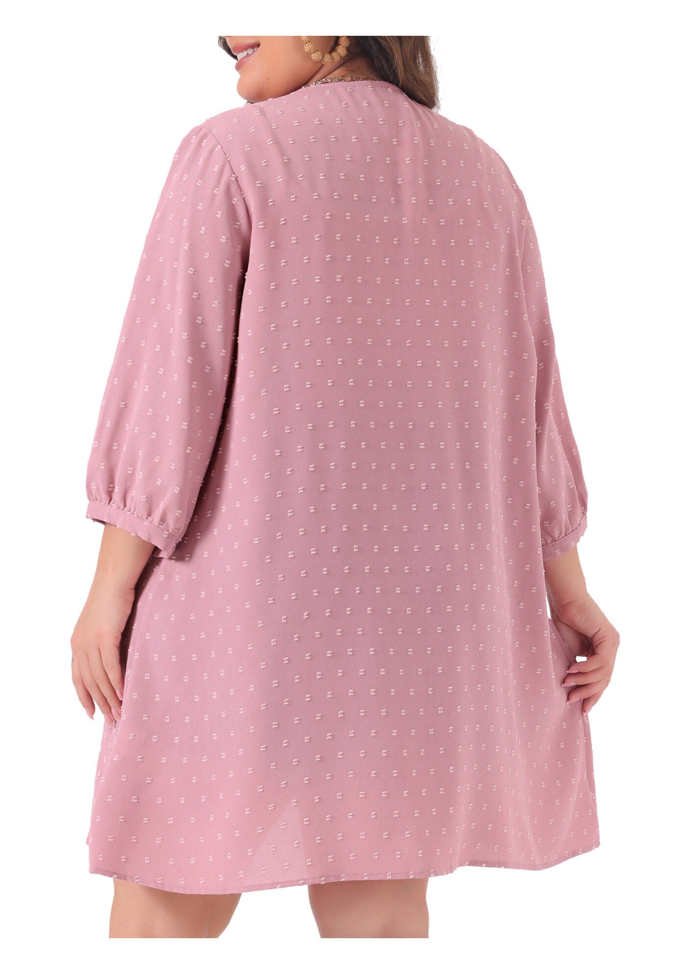 OPEN FRONT 3/4 SLEEVE SWISS DOTS LIGHTWEIGHT COVER UP CARDIGAN, Pink / Pink, alternate image number 3