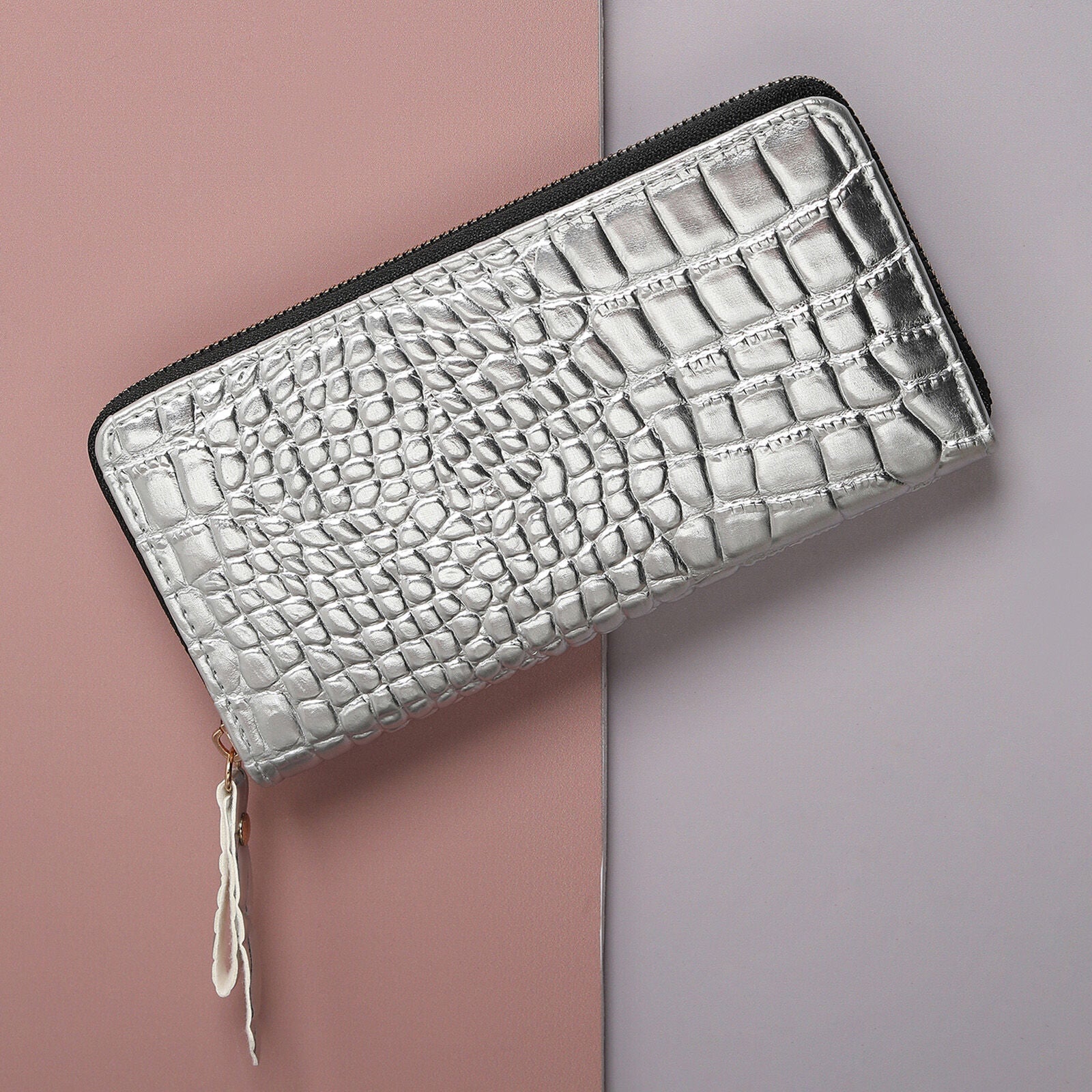Haute Sauce Women's Metallic Croc Wallet, Silver / Silver, alternate image number 1