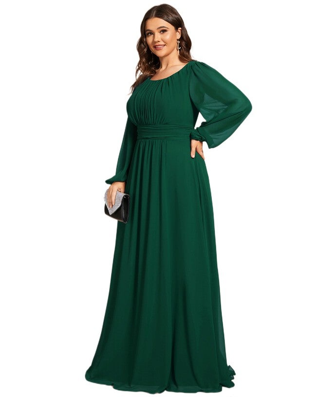Chiffon High Empire Waist Puff Sleeve Mother Dress, Dark Green / Forest Green, alternate image number null