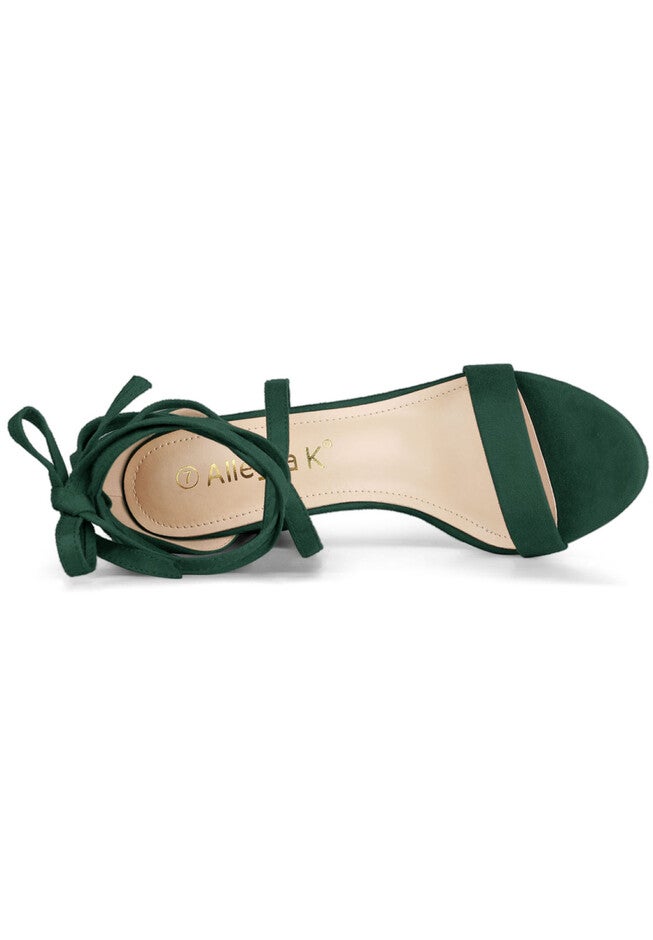 Strappy Chunky High Heels Lace Up Heels Sandals, Green / Forest Green, alternate image number 3