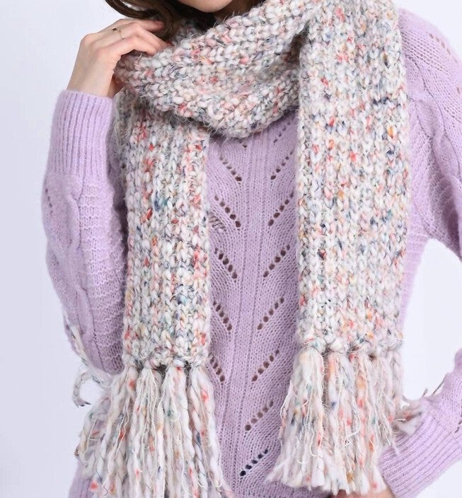 KNITTED SCARF WITH MOTTLED STITCH IN MULTICOLORED, Multicolored / Red, hi-res image number null
