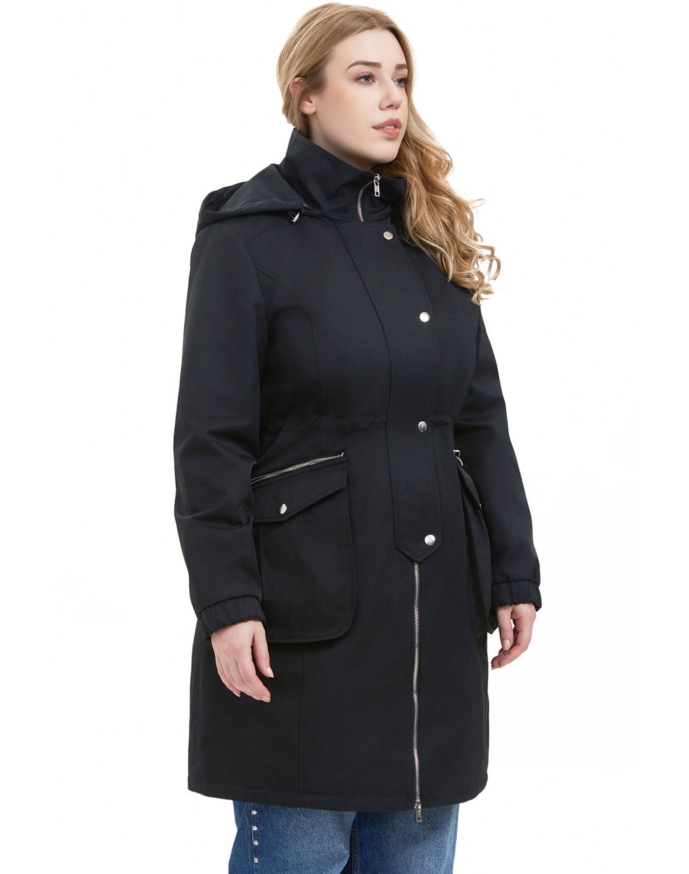 Hooded A-Line Raincoat, Black, alternate image number 3