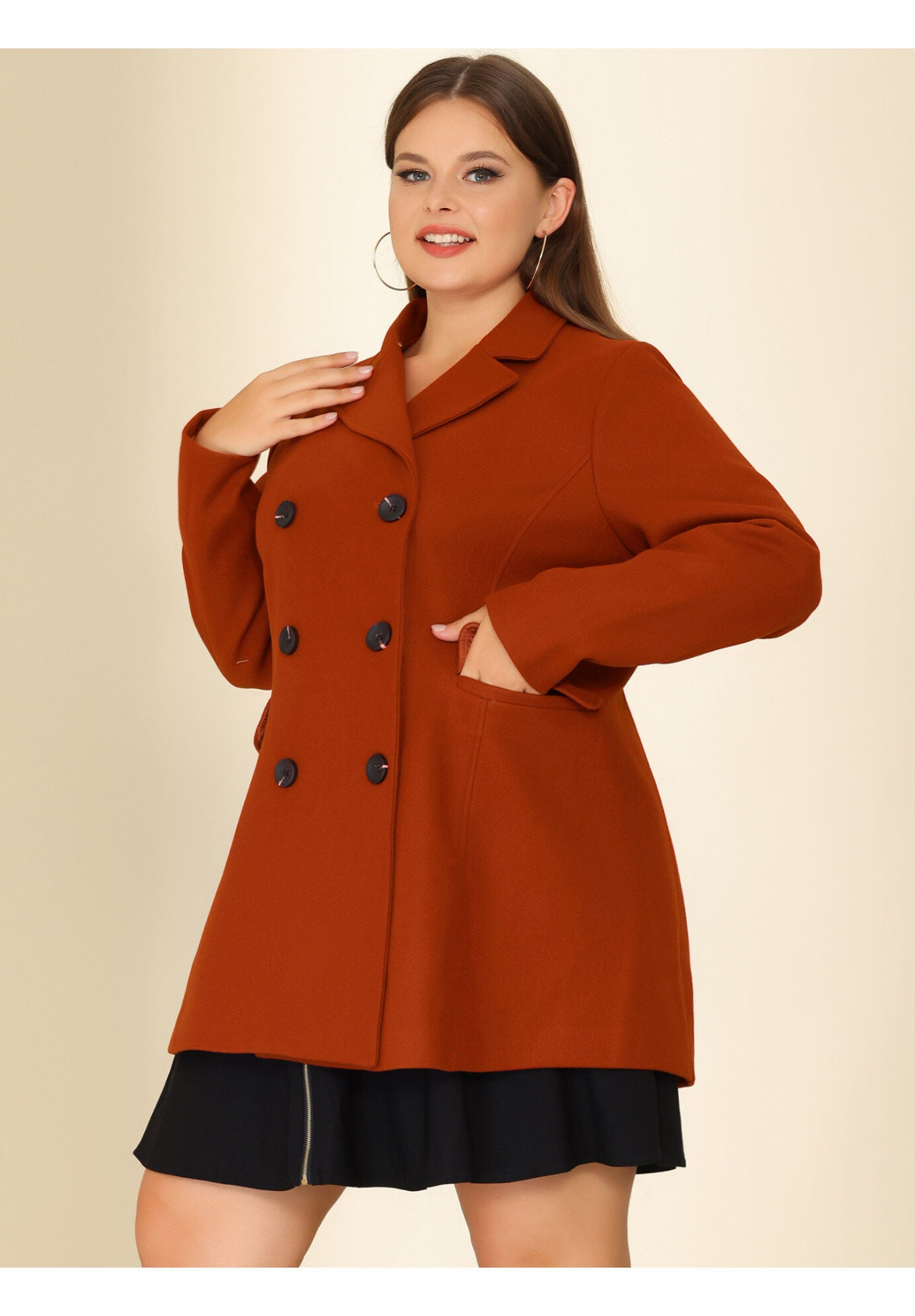 NOTCHED LAPEL DOUBLE BREASTED COAT, Caramel / Brown, hi-res image number 0