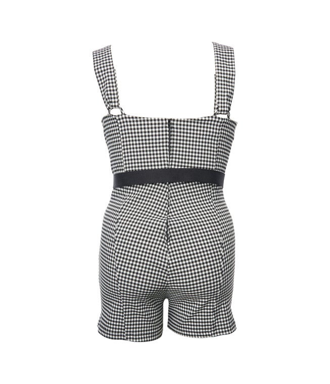 Unique Vintage Black & White Gingham Suspender Shorts, Black White Gingham / Black, alternate image number null