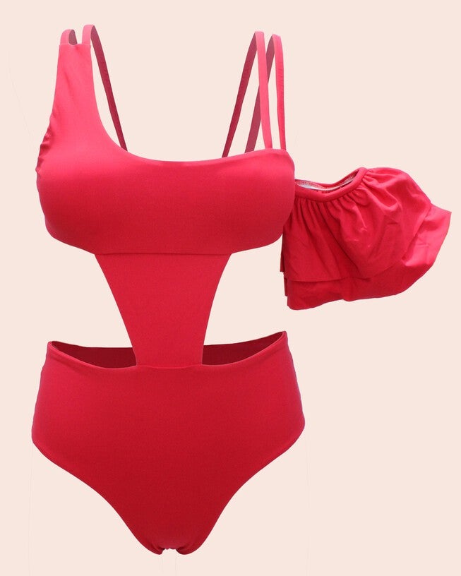 Rafa ruffle sleeve high waisted one piece swimsuit, , alternate image number null
