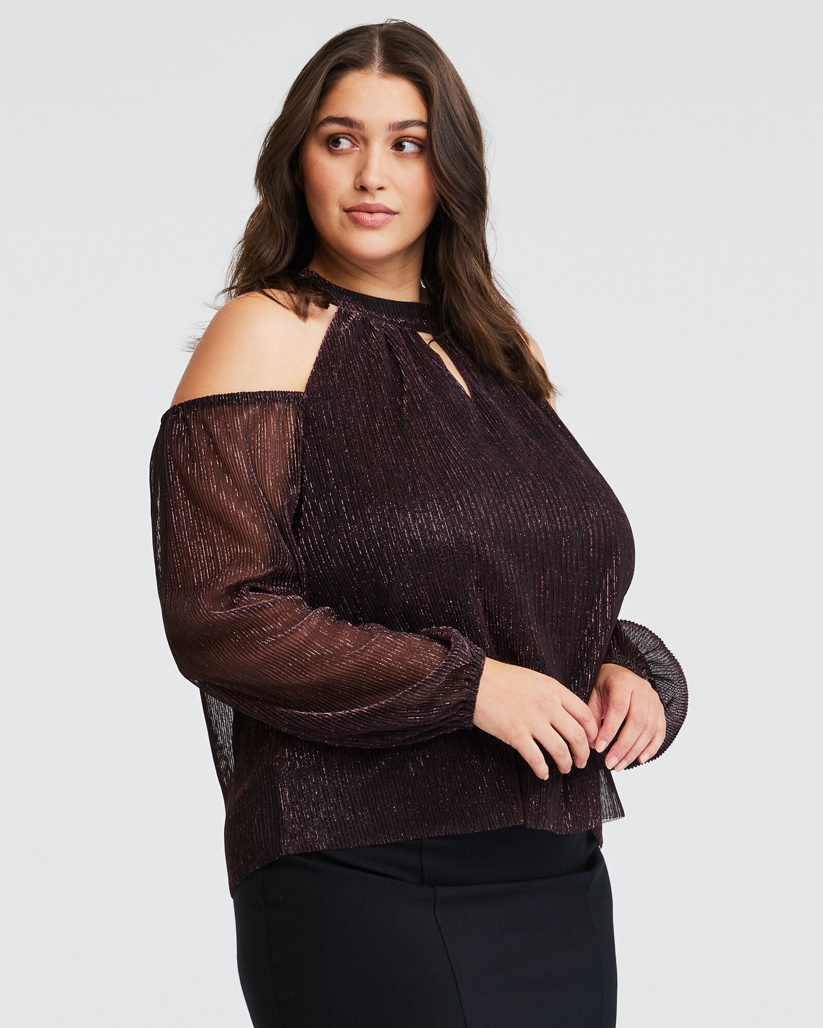 Pink Metallic Cold Shoulder Top, , alternate image number 7
