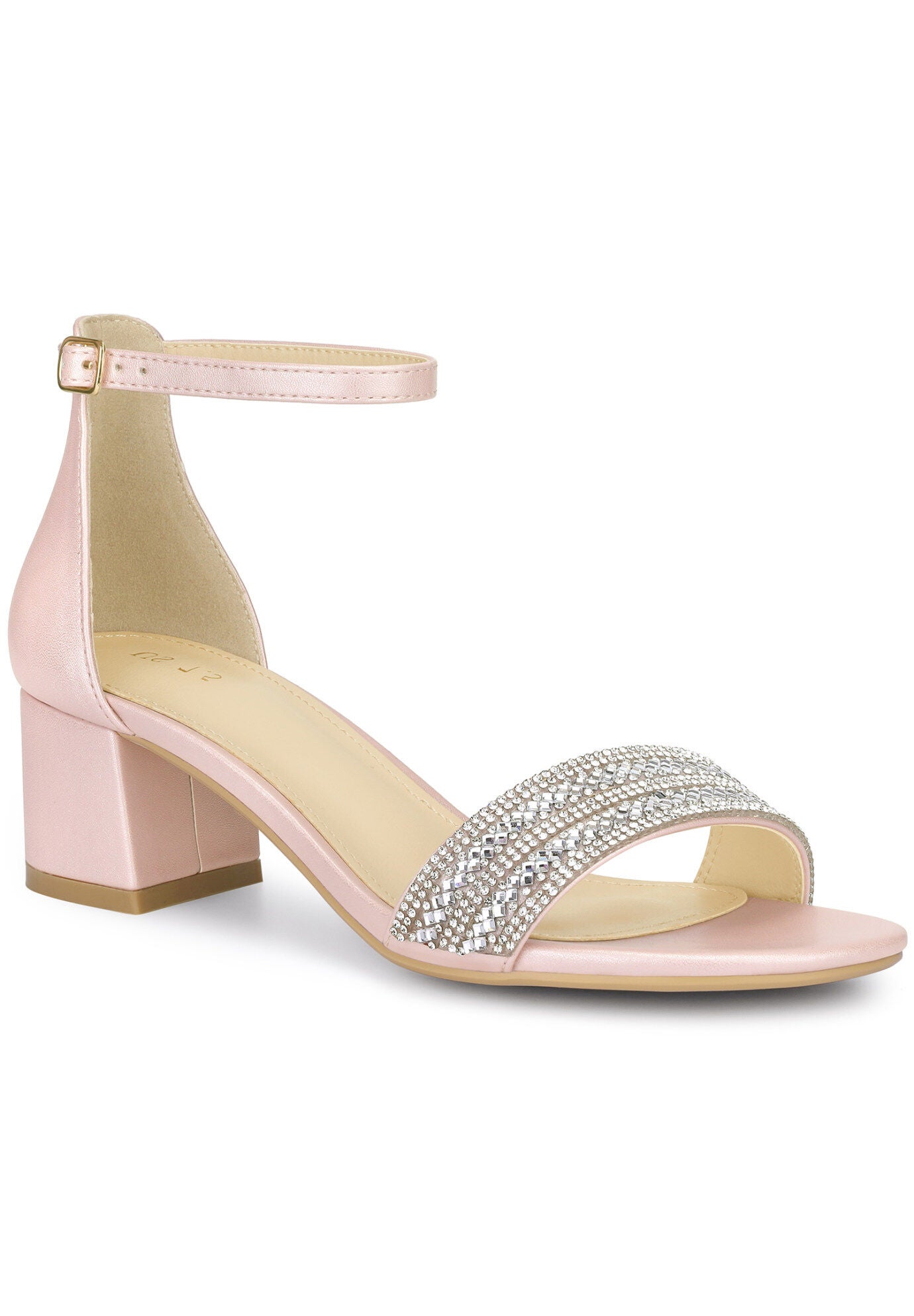 Rhinestone Sparkly Chunky Heels Sandals, Pink / Pink, hi-res image number 0