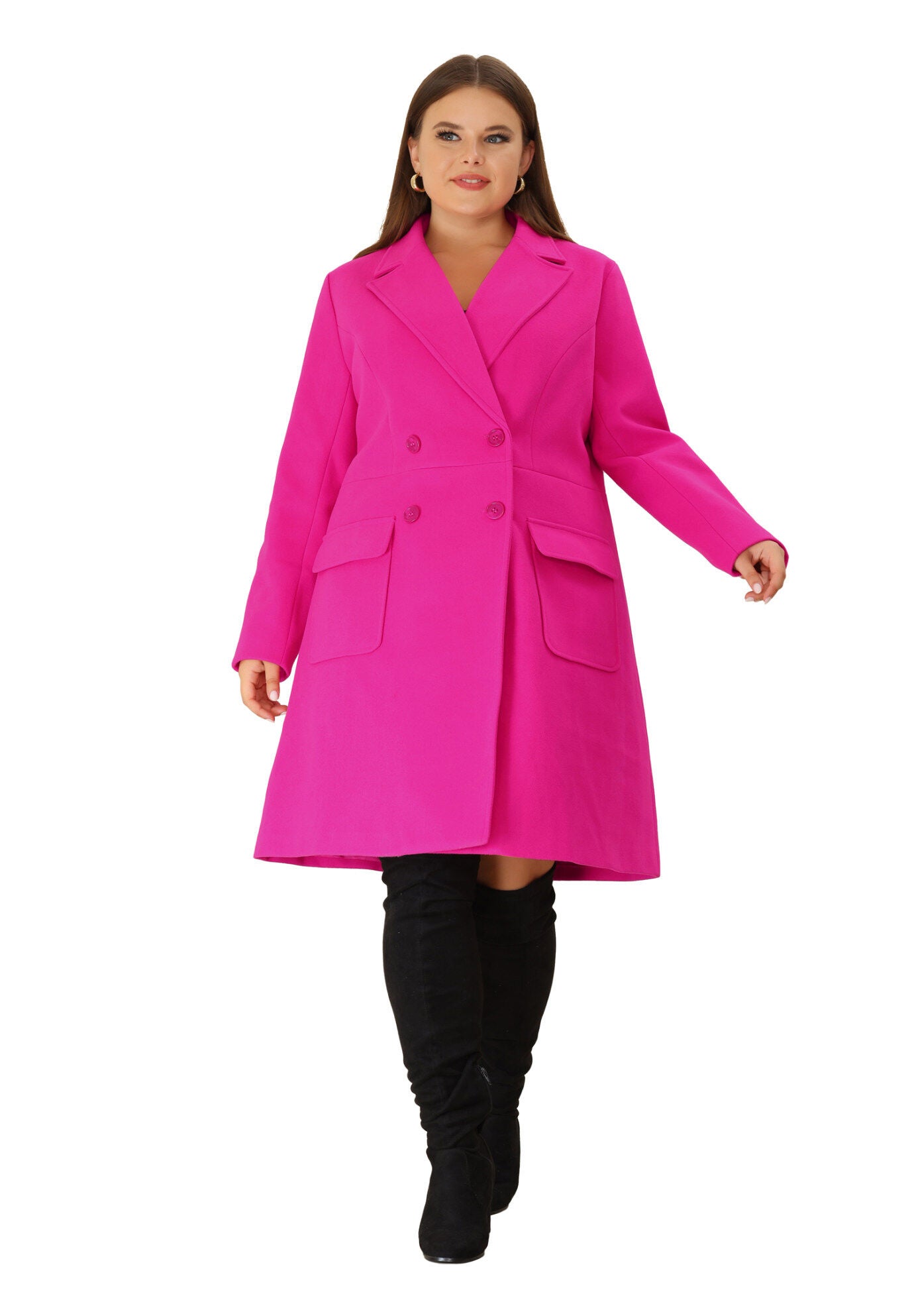 NOTCH LAPEL DOUBLE BREASTED PEA TRENCH COAT, Hot Pink / Pink, alternate image number 2
