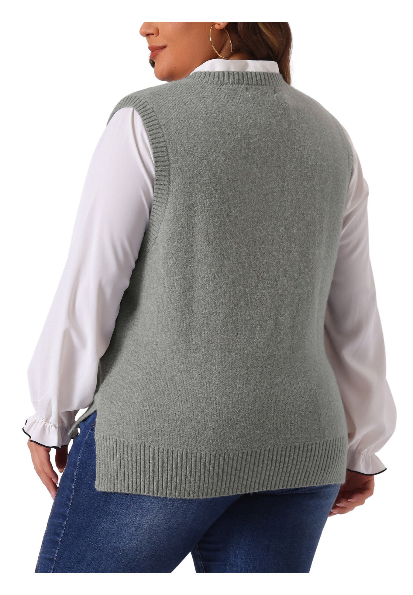 V Neck Knit Vest Sleeveless Pullover Sweater Top, Gray / Cool Gray, alternate image number 3