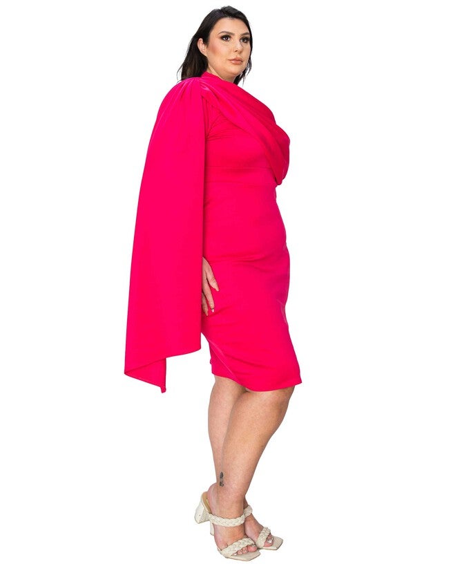 DAHLIA SASH CAPE DRESS, Fuchsia / Deep Fuchsia, alternate image number null