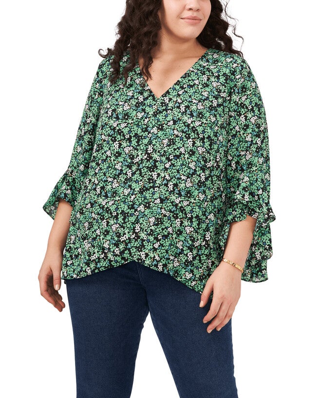 Isla Ruffle Sleeve Tunic, VIVID GREEN / Forest Green, hi-res image number 0
