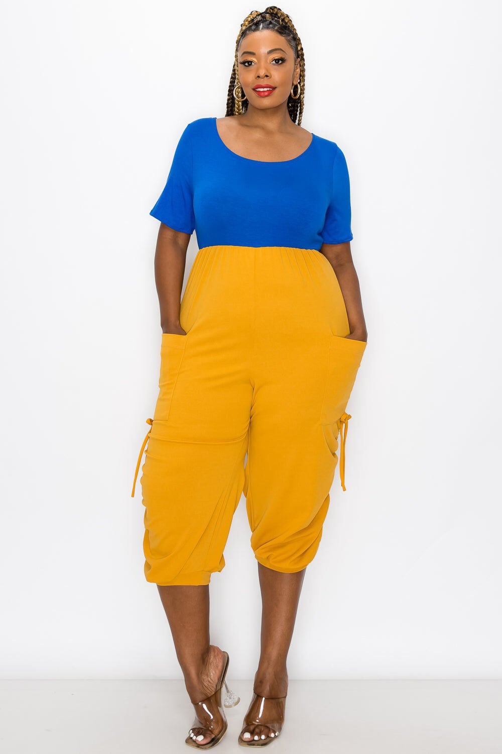 ELIZA COLORBLOCK JUMPSUIT, RoyalMustard / Royal Blue, alternate image number 1